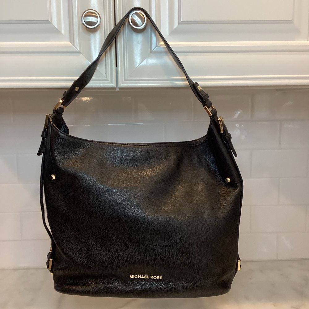 Michael Kors Black Leather Hobo with Gold Hardware
